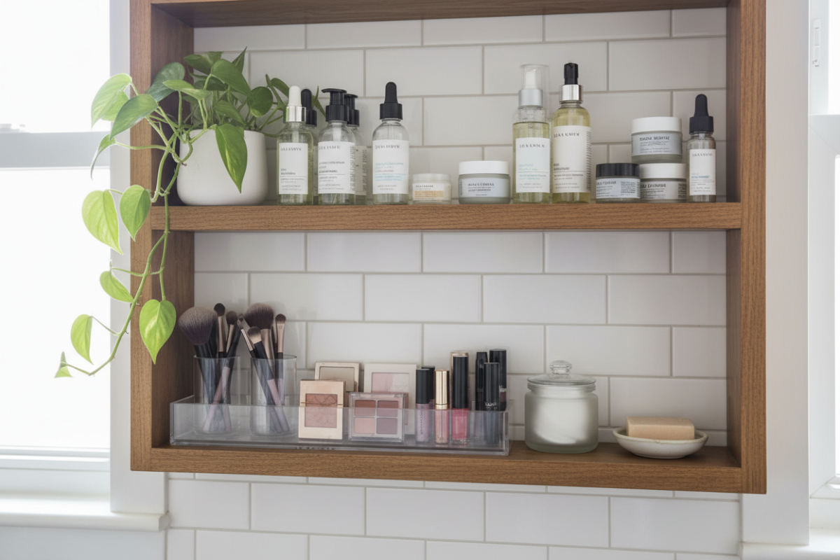 Quick tip: place a thin tray or waterproof mat under the pipes to catch drips and make leaks obvious early.Wherever You Store Perishable Items (Skincare, Meds, Makeup)Makeup and skincare have shelf lives. Those jarred creams, serums, and prescription meds left in drawers, cabinets, or closets can become contaminated or ineffective — and pros say annual edits are non-negotiable. Toss anything past its expiry and wipe down the shelves while you’re at it.How to handle it: create a “use-by” habit: when you open a new product, write the open-date on the package with a Sharpie or use a small sticker. Once a year, do an expiry sweep — medications, eye drops, mascara, and anything that changes smell or texture goes first.Quick tip: move daily-use products to a single, easy-to-reach shelf; store backups in a separate bin labeled “backups” so you don’t rotate the wrong item into everyday use.